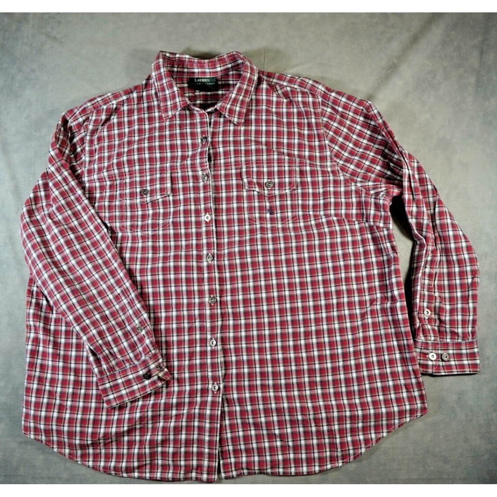 Lauren Ralph Lauren Mens Red Check Button Up Long Sleeve 3XL Flap Pockets